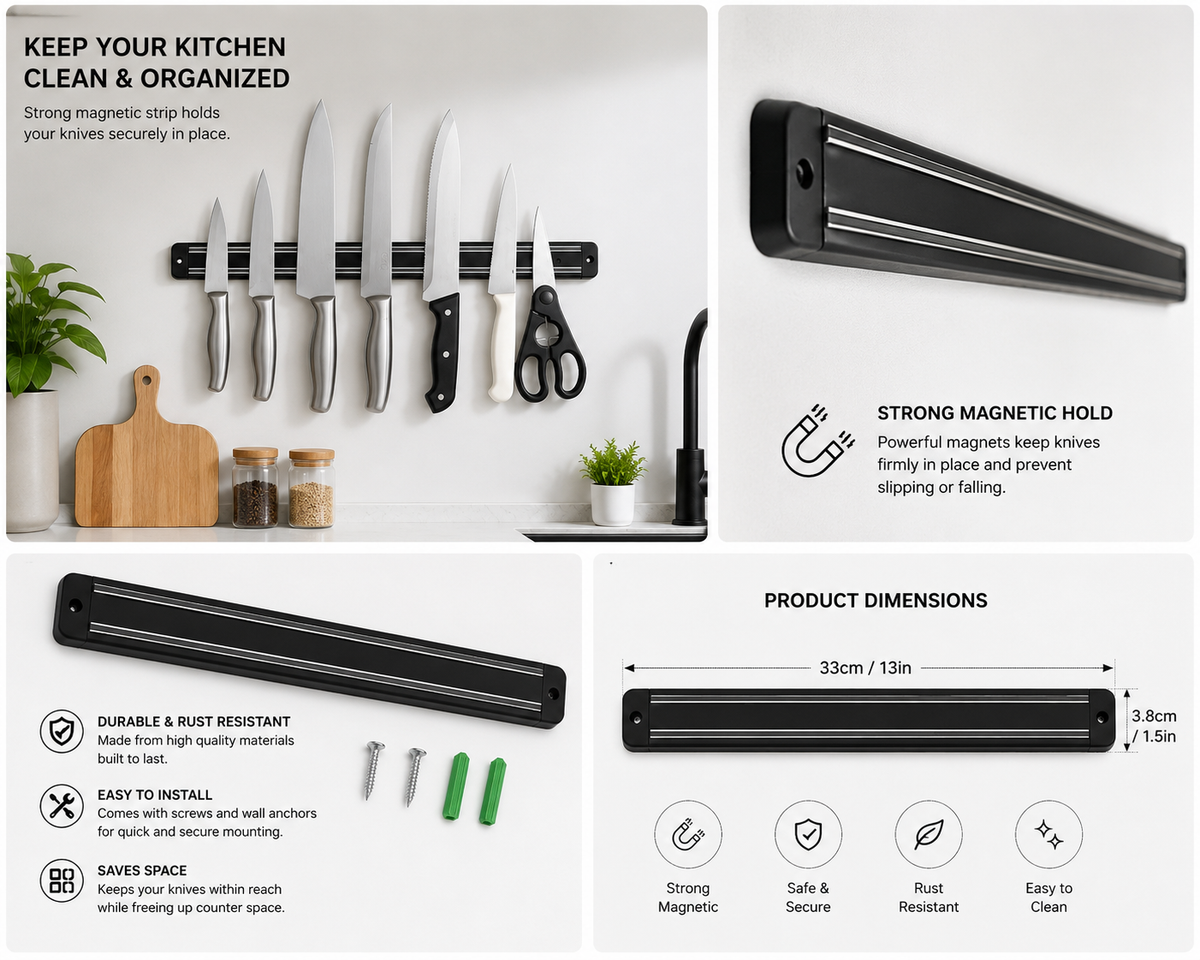 Magnetic Knife Holder | Wall Mounted Kitchen Storage Rack
